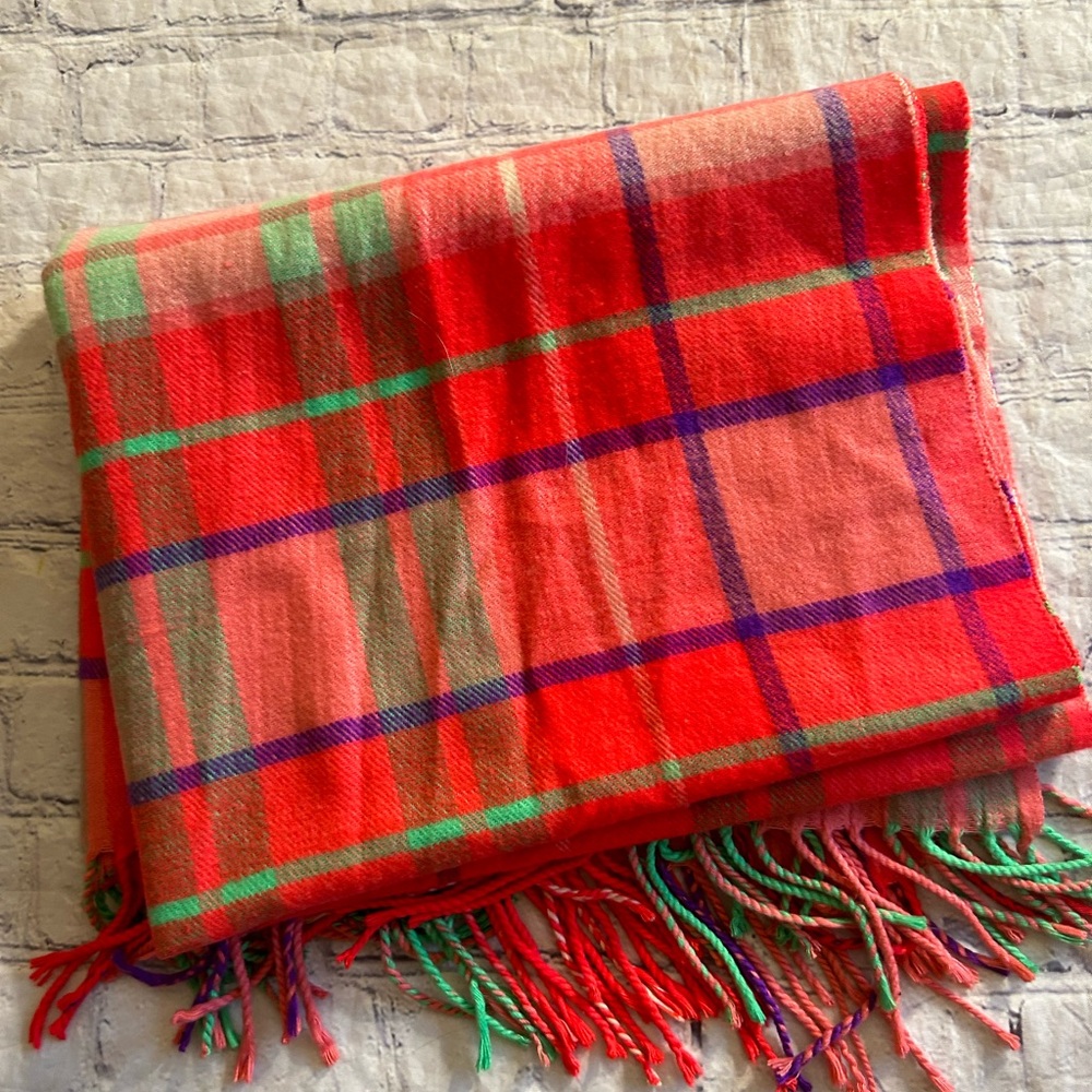 OVERSIZED SHAWL WRAP BRIGHT ORANGE/PEACH/PURPLE/APPLE GREEN PLAID SCARF